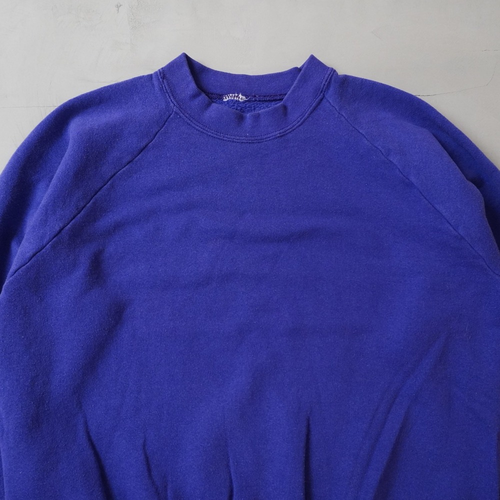Vintage Blank Raglan Sweatshirt Large Mens 90s Purple Crewneck Pullover Fleece - Picture 4 of 7